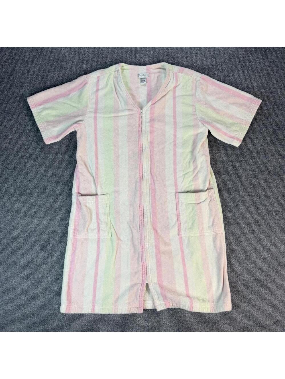 Anne Lewin New York Striped Zip-Up Terry Cloth Dress Large - Loungewear, Casual